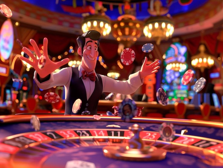 Roulette wheel dengan dealer di studio filagaming